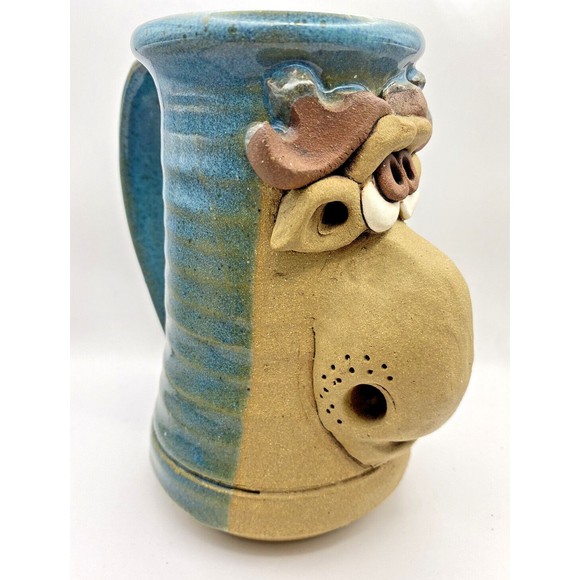 Vintage 3D Moose Face Art Pottery Coffee Cup Mug Used - Picture 1 of 11